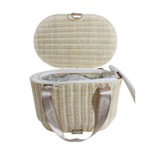 Natural Rattan Oblong Insulated Picnic Basket (45x30x25cm)