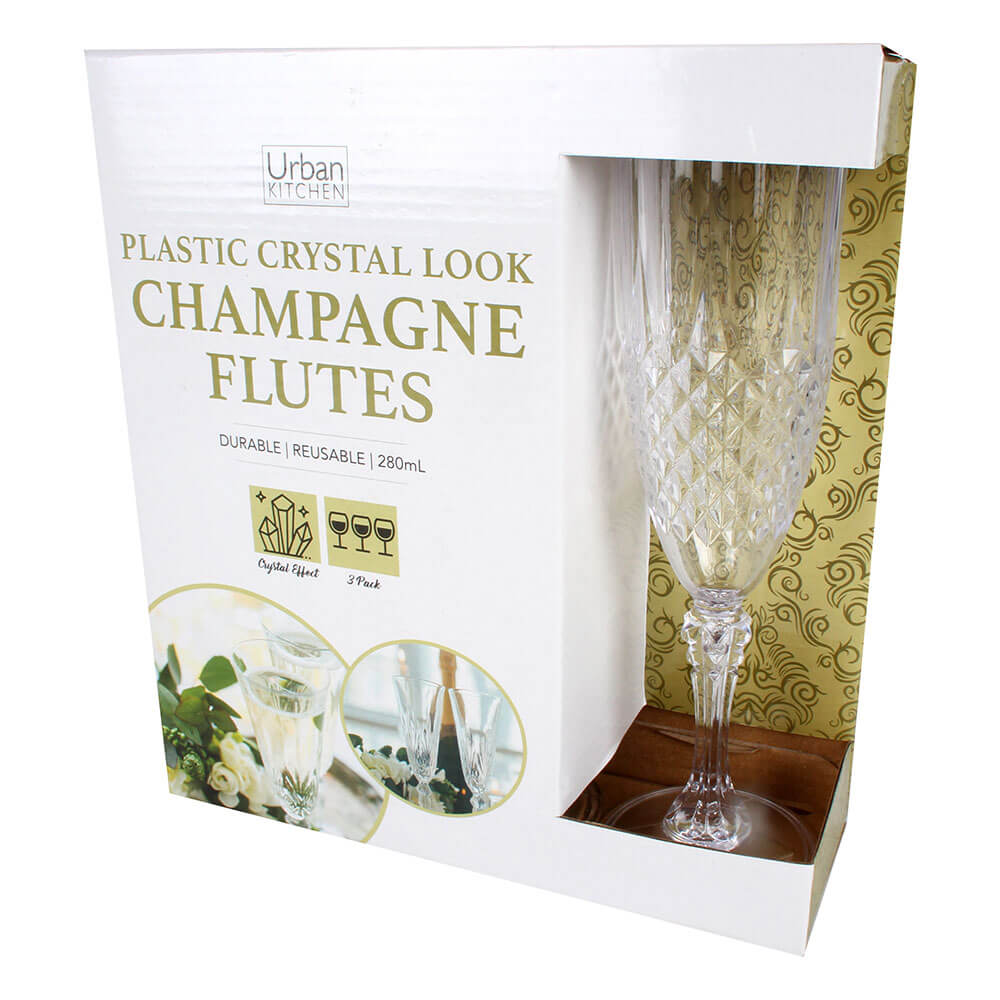 Crystal Effect Champagne Flutes 280L 3pcs (6x23cm)