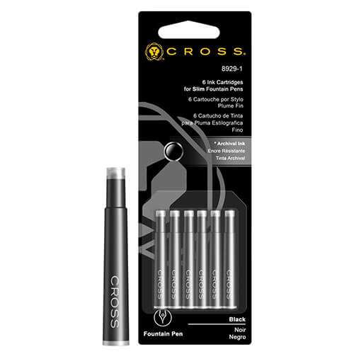Slim Fountain Pen Ink Cartridges (6 Per Card)