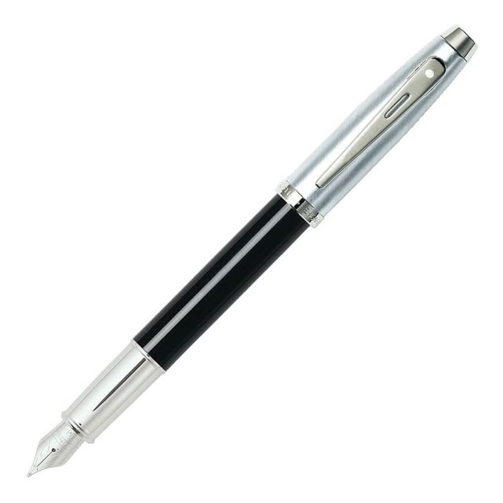 100 Brushed Chrome Cap Fine Pen w/ Nickel Trim (Blk Lacquer)