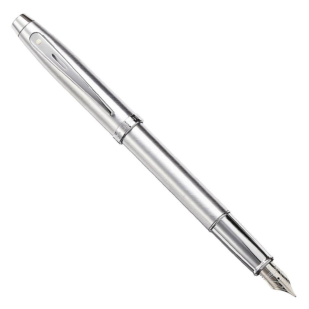 100 Brushed Chrome Fine Fountain Pen with Nickel Trim