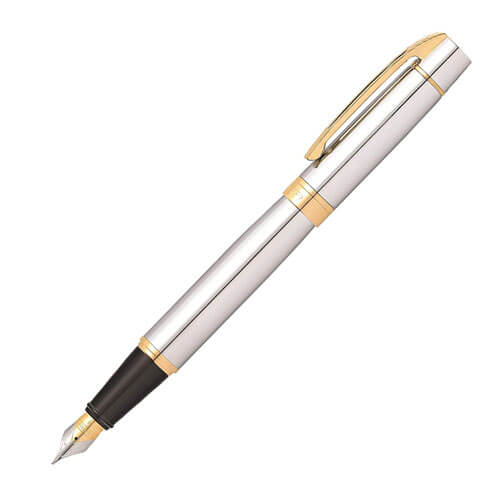 Sheaffer 300 Chrome Fine Fountain Pen w/ Gold Trim