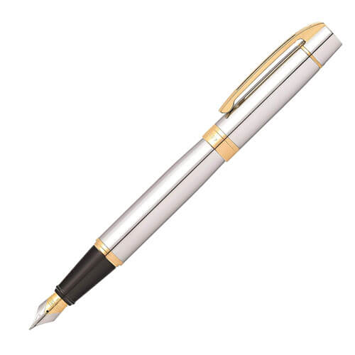 Sheaffer 300 Chrome Cap Fine Fountain Pen w/ Gold Trim