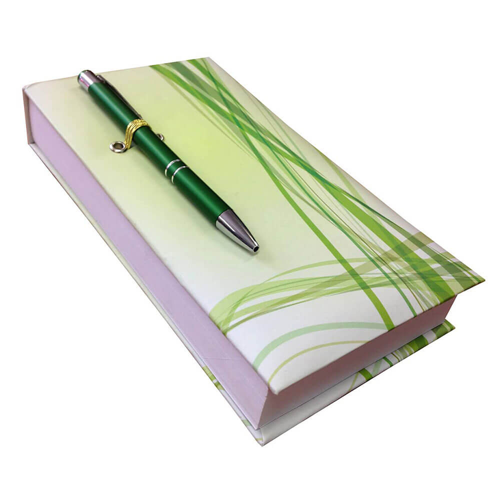 Lines In Green Notepad with Pen