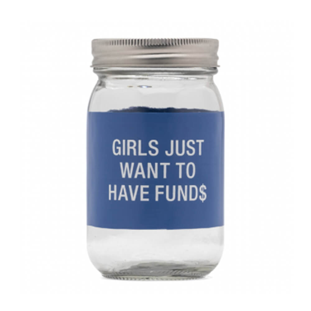 Say What Fund$ Glass Jar Money Bank (Blue)
