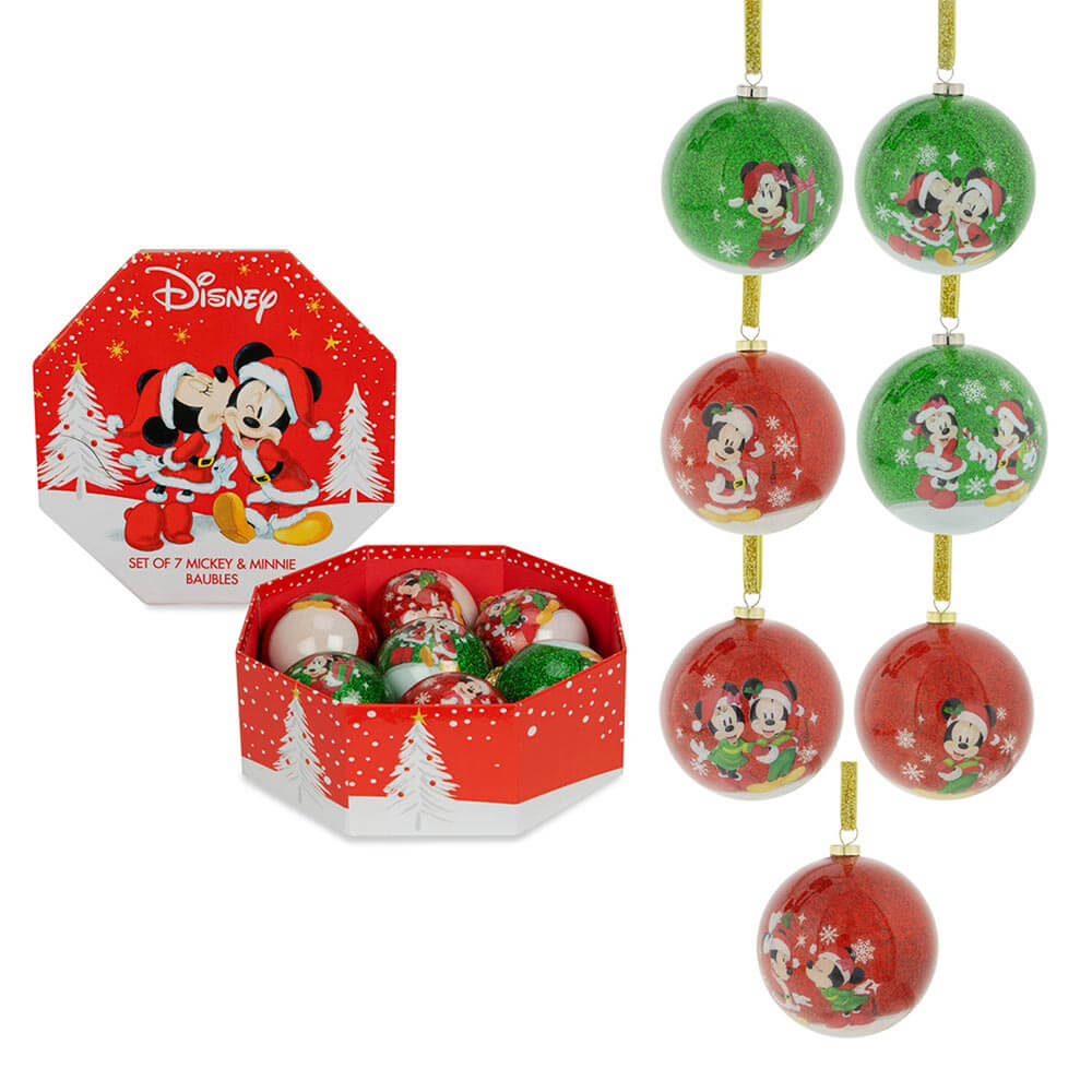 Disney Mickey Christmas Mickey and Minnie Baubles (Set of 7)