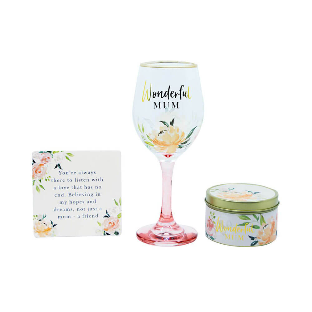 Mother's Day Gifts Mum Wine Glass with Plaque and Candle Set