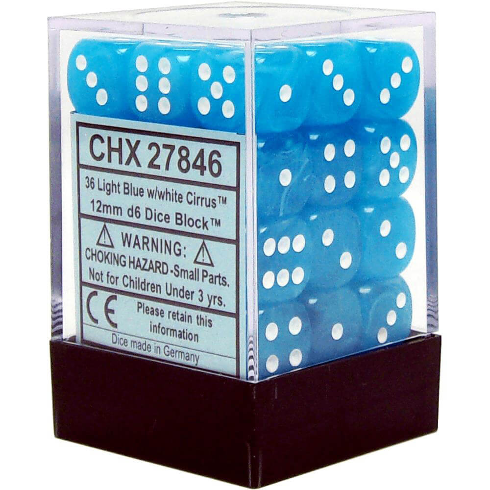 Cirrus 12mm d6 Dice Light Blue/White Block 36pcs