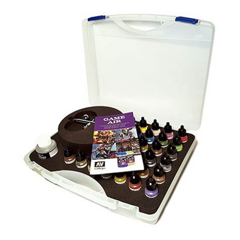 Vallejo Basic Game Air 28 Colours Set & Airbrush with Case