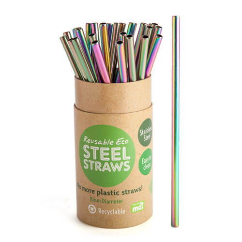 8mm Rainbow Metallic Steel Straws (30 pcs)