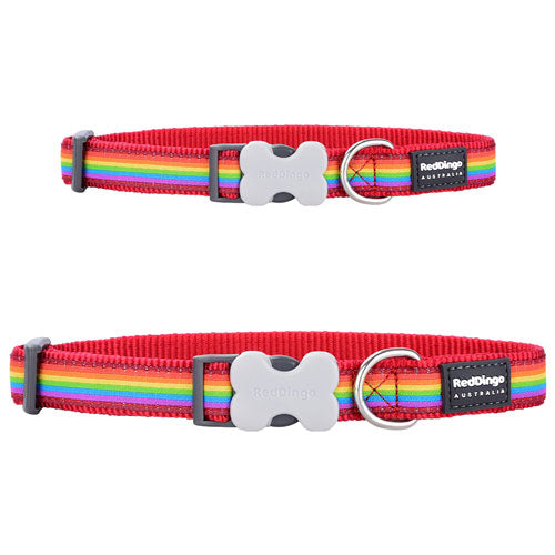 Dog Collar with Rainbow Design (Red)