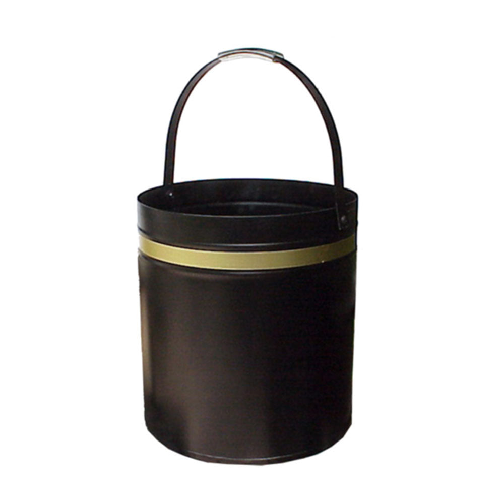 Round Steel Wood Bucket Carrier Black with Gold Band
