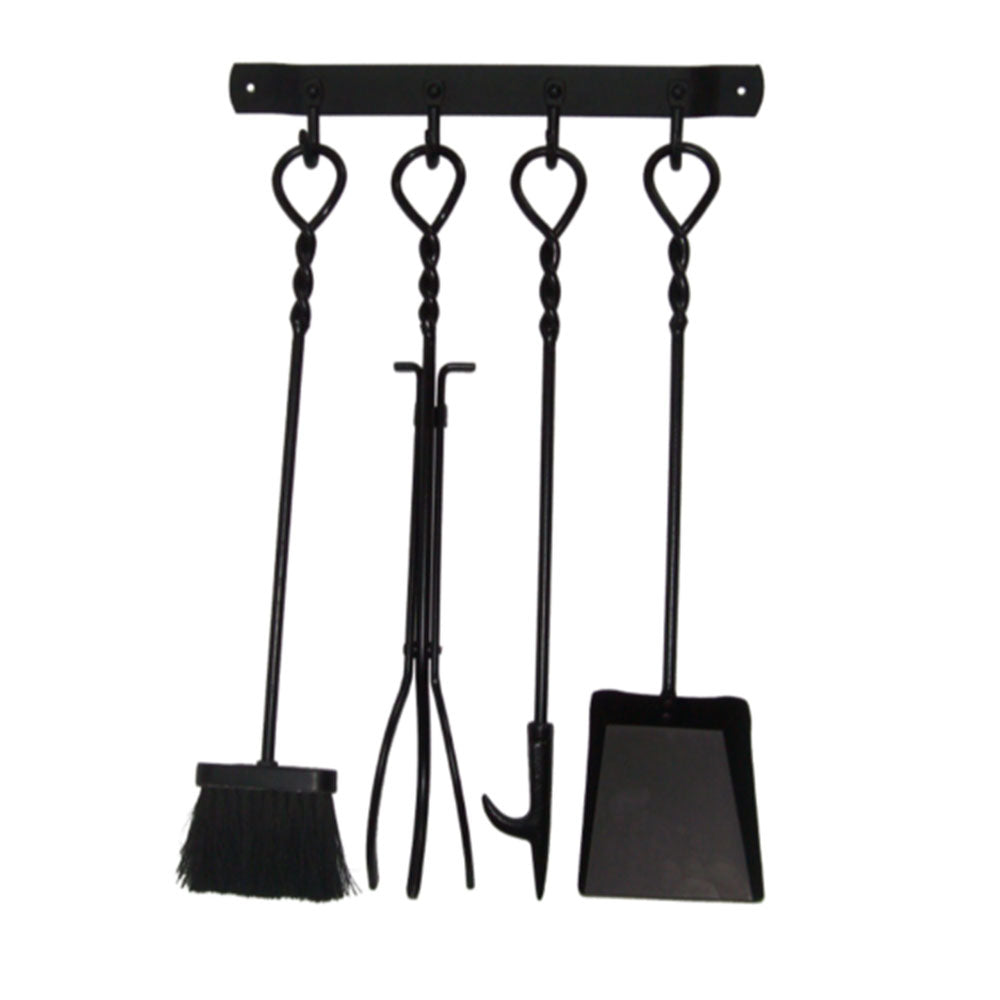 4 Piece Wall Mount Fireplace Tools with Wall Plate