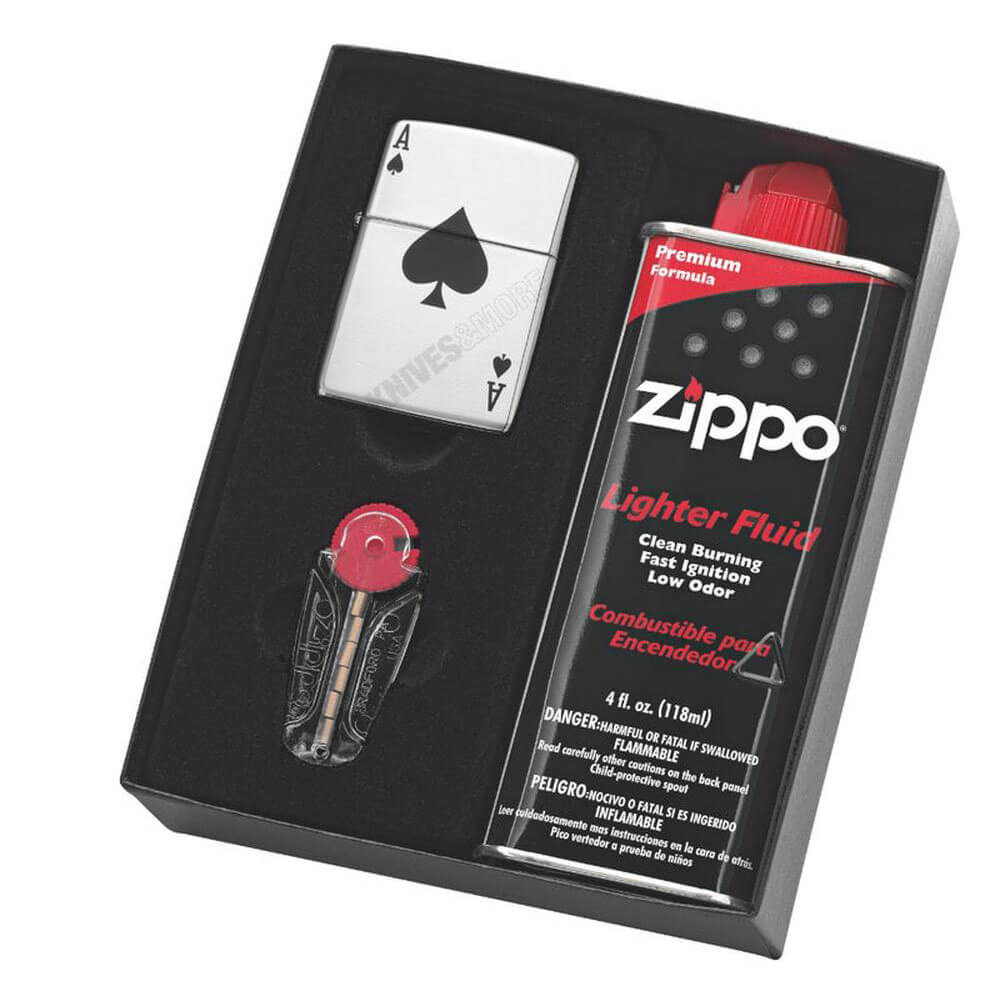 Zippo Lucky Ace Gift Set with Fluid and Flints