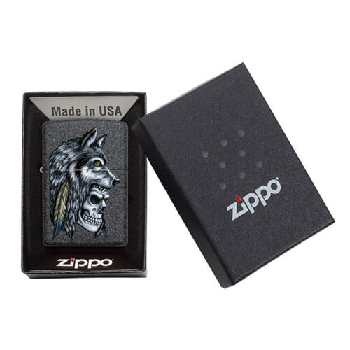 Zippo Iron Stone Wolf Skull Lighter
