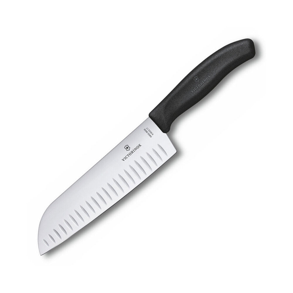 Fluted Wide Blade Santoku Knife 17cm (Black)