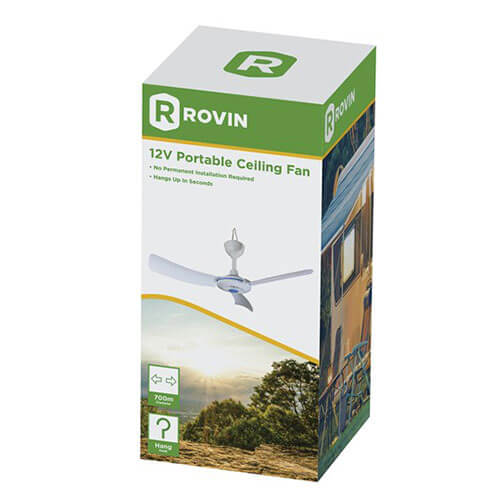 Rovin Portable Ceiling Fan (700mm 12V White)