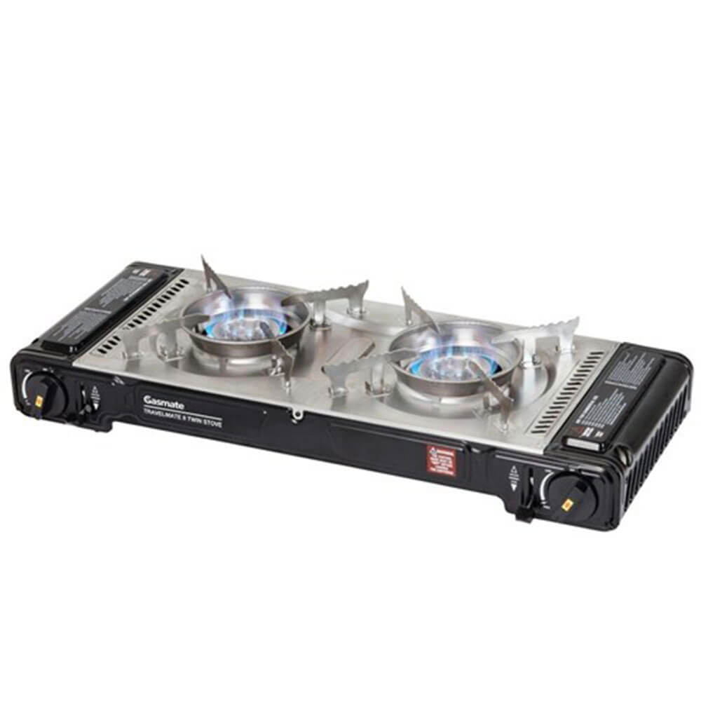 Black Two Burner Butane Gas Stove with Hot Plate