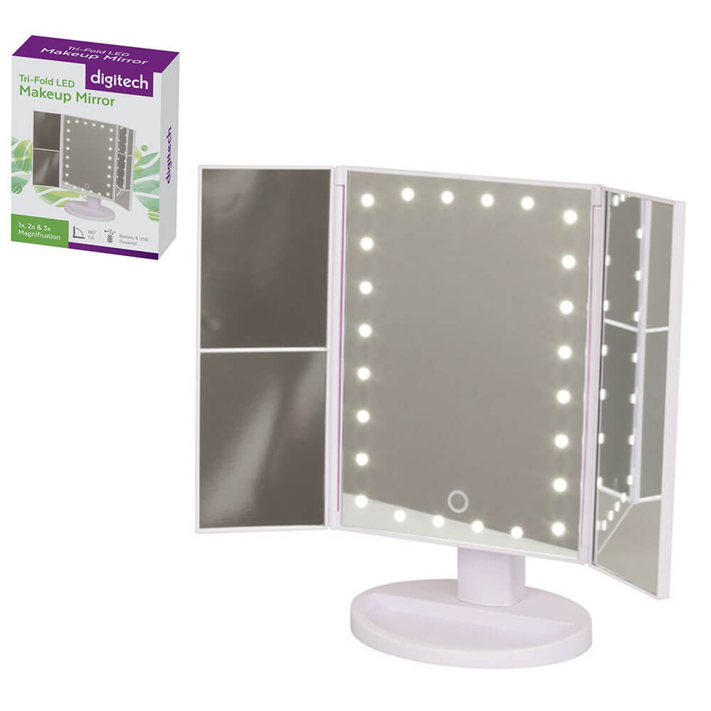 Tri-Fold LED Makeup Mirror with 3x Magnification