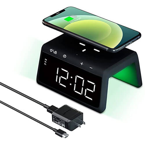 LED Clock with Light and Wireless Qi Charger