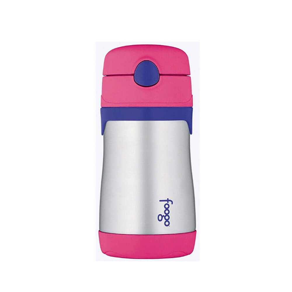 290mL Foogo S/Steel Vac Insul Drink Bottle w/Straw - Pink