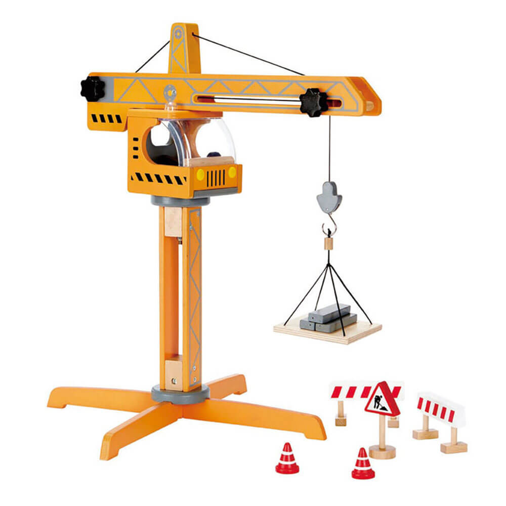 Hape Crane Lift Wooden Toy Construction Site Play Set