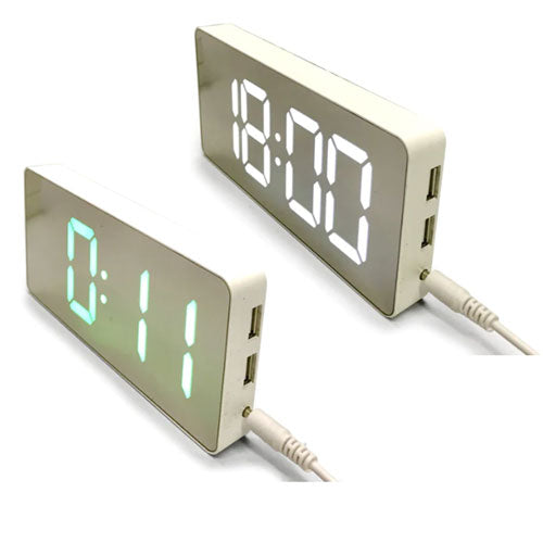 Mirrored Face LED Alarm Clock with Two USB Ports