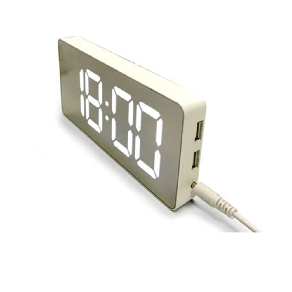 Mirrored Face LED Alarm Clock with Two USB Ports