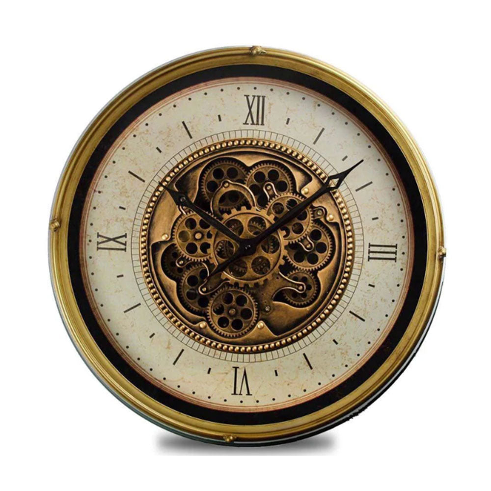Vintage Metal Wall Clock with Moving Gears Mechanism