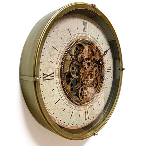 Vintage Metal Wall Clock with Moving Gears Mechanism