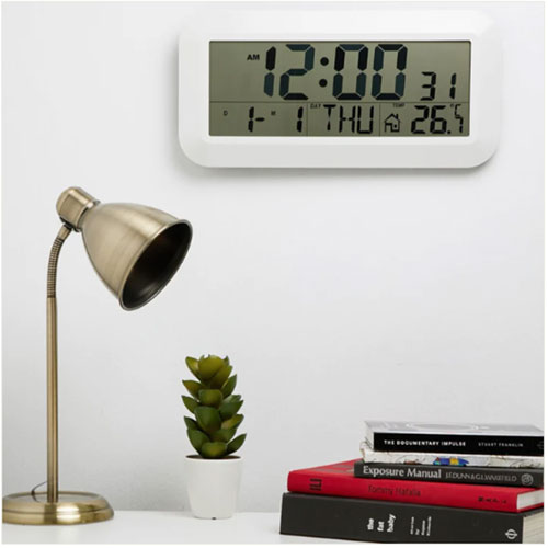 Jumbo LCD Calendar Wall Clock (White)