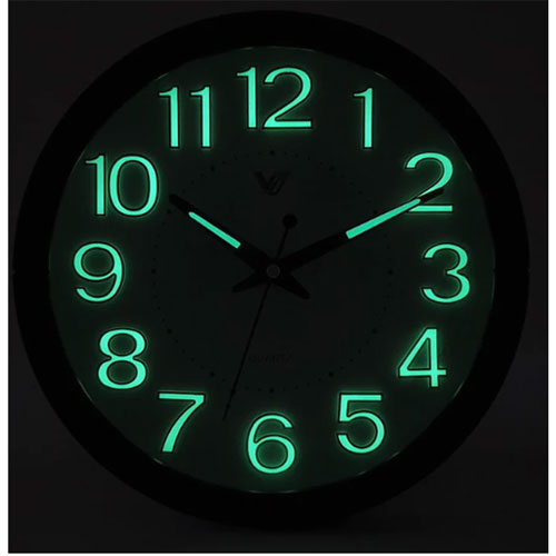 Glow-in-Dark Numbers Wall Clock with Dark Brown Frame