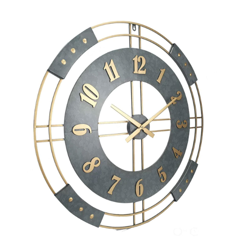 Luxury Gold & Grey Stone Wash Metal Wall Clock