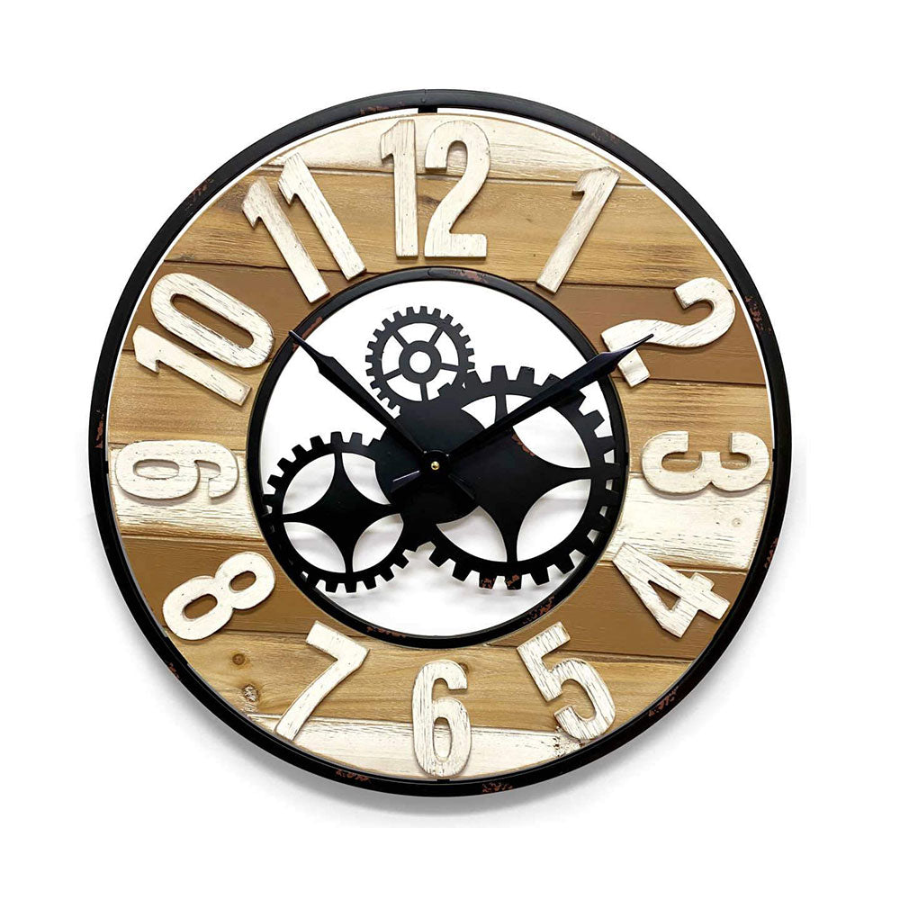 Metal and Wood Panels Gears Wall Clock