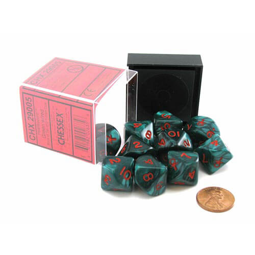 D10 Dice Ankh Pearlescent Green/Red (10 Dice)