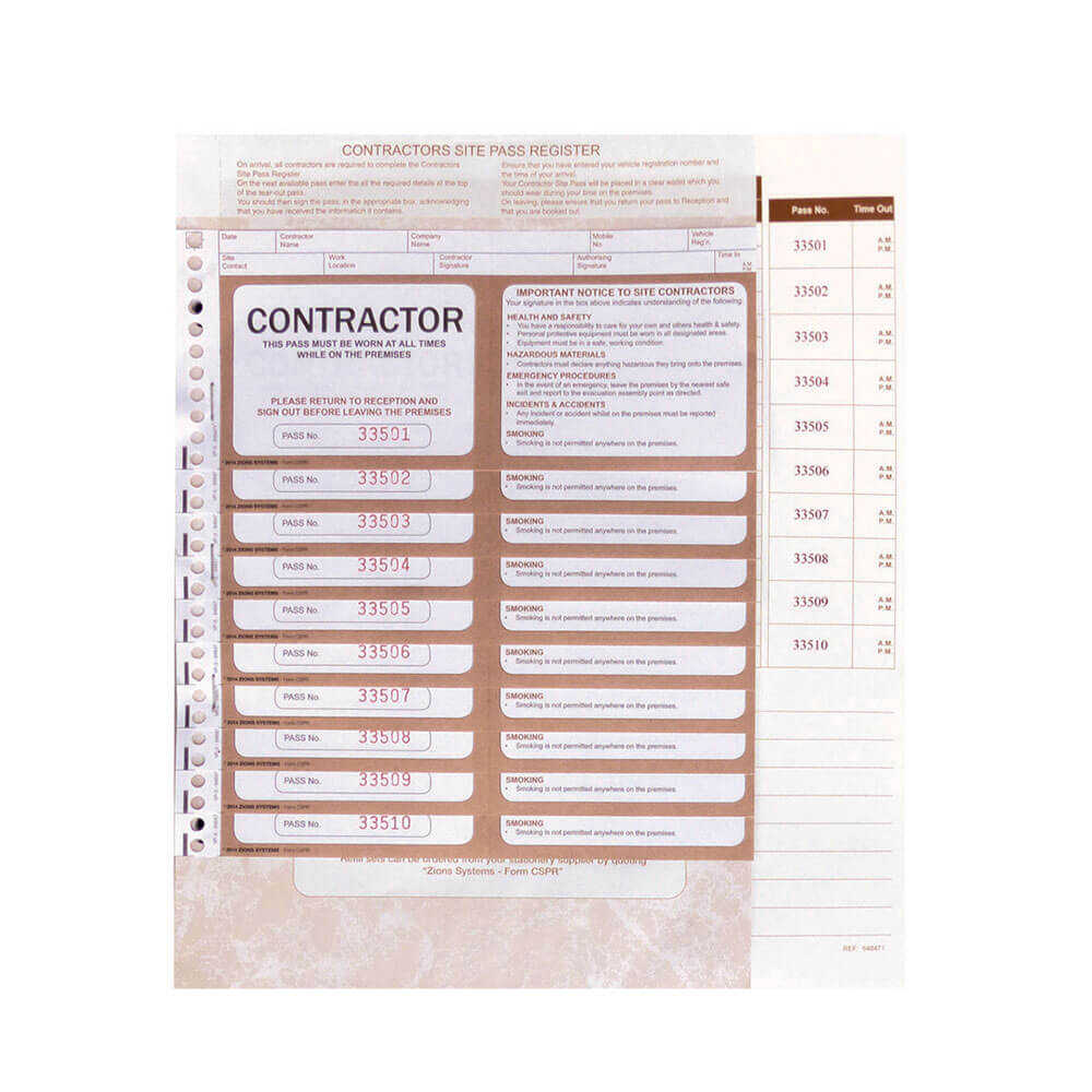 Zions Contractors Visitor Pass Site Pass (100 slips)