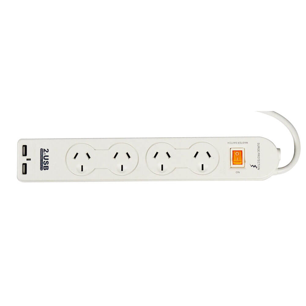 Italplast 4 Outlet Powerboard with 2 USB Ports