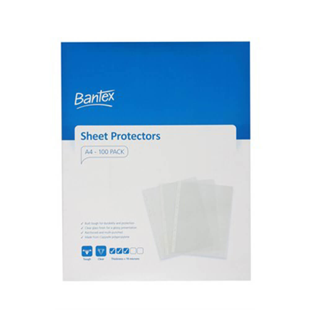 Bantex Tough Sheet Protectors 70 Micron Clear A4 (100pk)