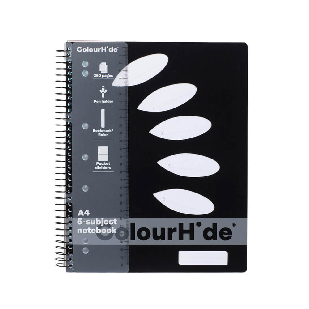 Colourhide 5 Subject Notebook A4 Black (250 pages)