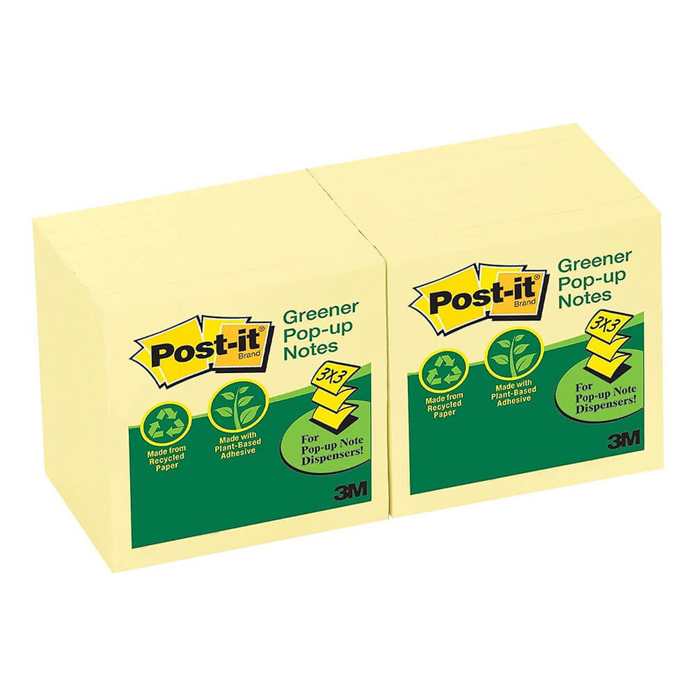 Post-it Pop-up Recycled Notes Canary Yellow 76x76mm (12pk)