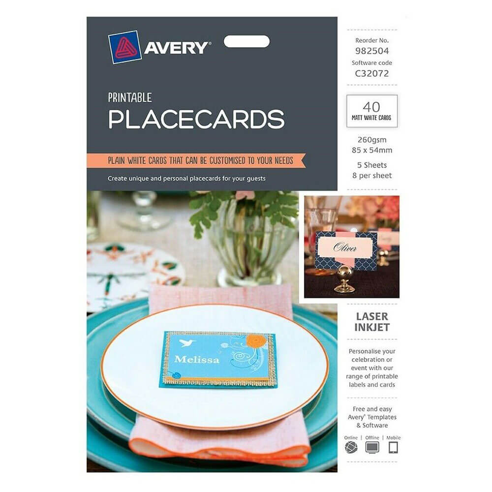 Avery Printable Flat Placecards White 85x54mm (5 sheets)