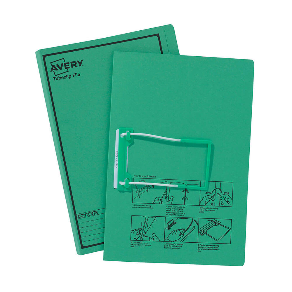 Avery Tubeclip File Foolscap Solid Green 20pk