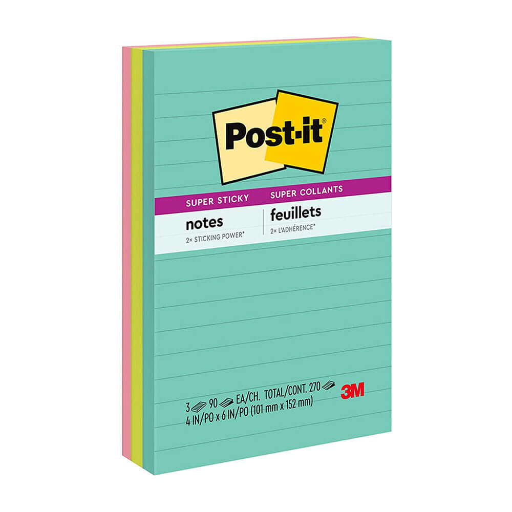 Post-it Super Sticky Notes Miami 100x148Mm (3pk)