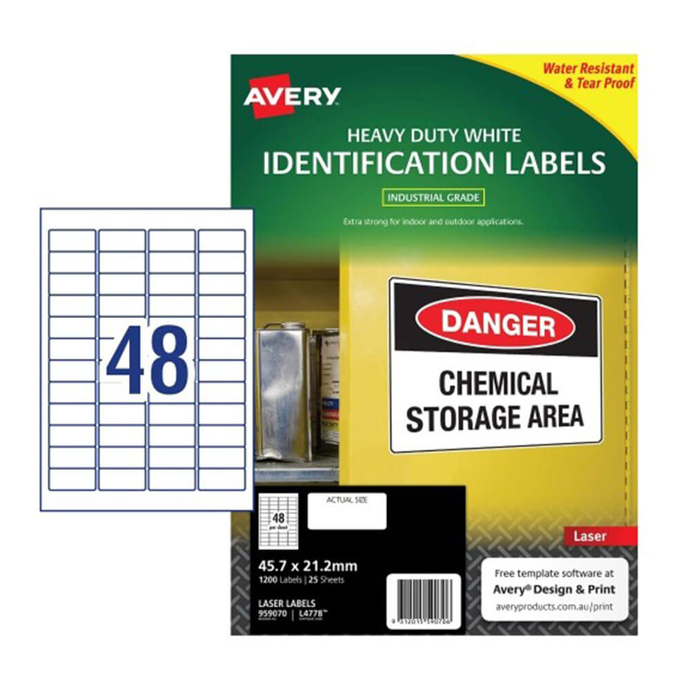 Avery Heavy Duty Laser Label 45.7x21.2mm 25pk (48/sheet)