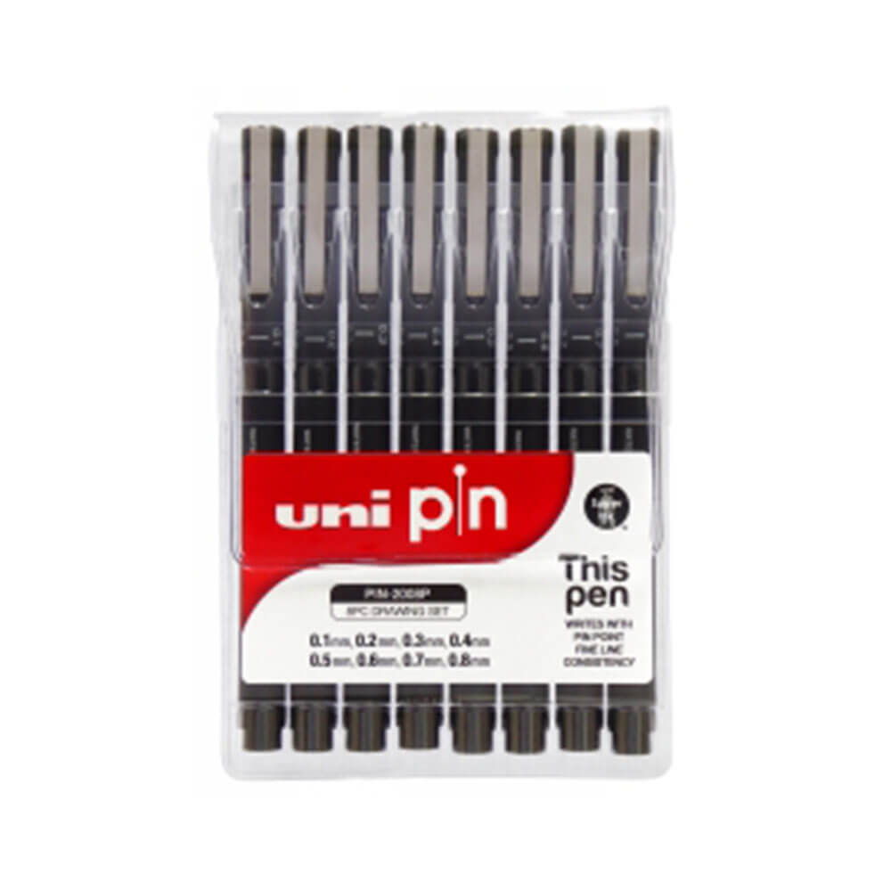Uni-ball Pin Fineliner Pen Black 0.1mm to 0.8mm (8pk)