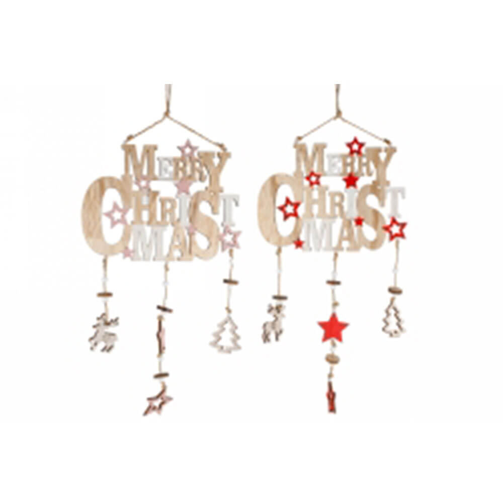 Christmas Wooden Hanging Plaque Decoration Assorted (2pcs)