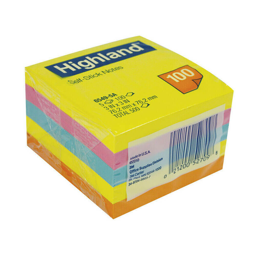 Highland Stick On Notes Assorted (73x73mm)