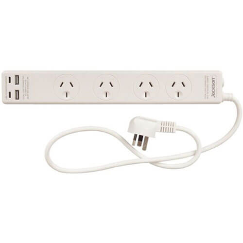 Jackson Industries 4 Outlet USB A and C Powerboard (White)