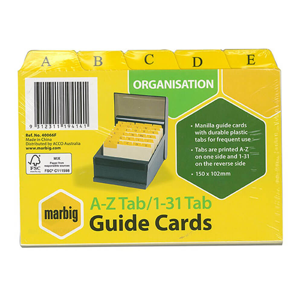 Marbig Manilla Index System Cards (A-Z /1-31 Tabs)