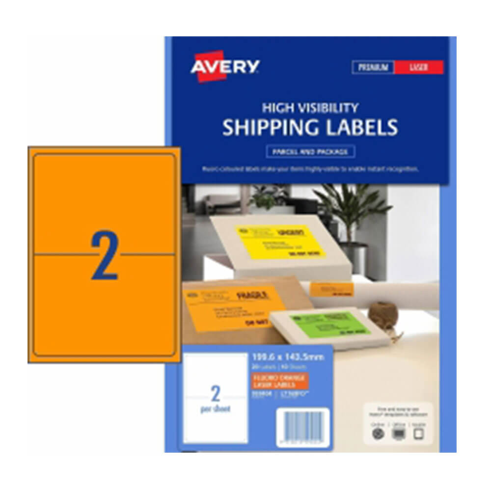 Avery High Visibility Shipping Label 10pk 2/sheet